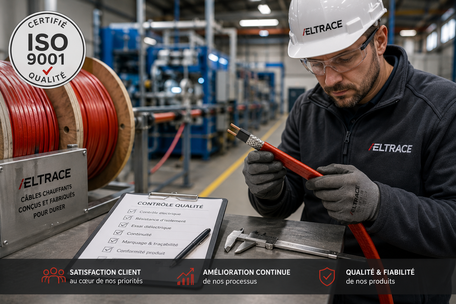 Certification ISO 9001 d'ELTRACE pour la conception et la distribution de câbles chauffants